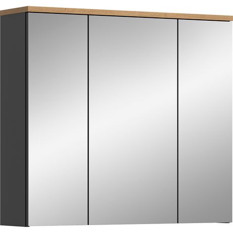 Badezimmer Spiegelschrank mit 80 cm Breite in Eiche mit grau, 3 Türen CORTANA-158 (1/5)