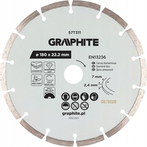 Lama diamantata Graphite 57t311 180 mm 8600 giri/min