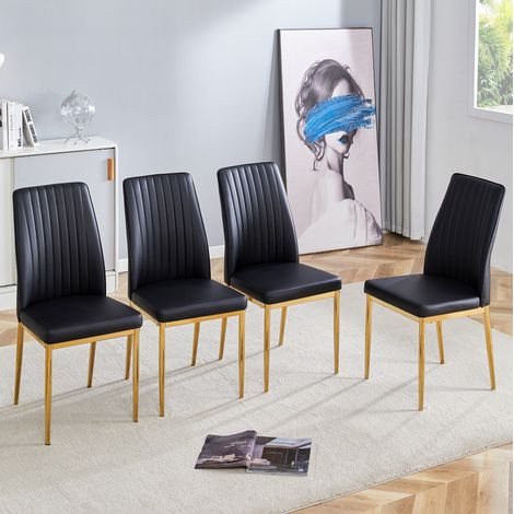 Set di 4 sedie da pranzo nere e oro in PU e metallo, stile elegante per cucina e soggiorno,43×42.5×92.5cm (1/5)