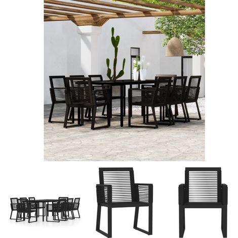 Gartenstühle - vidaXL 9-tlg. Garten-Essgruppe Schwarz - Außenmöbel (1/5)