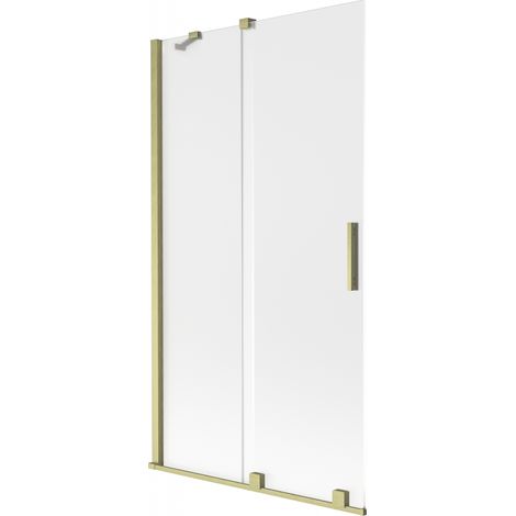 Paroi de baignoire coulissante à 2 volets Mexen Velar 100 x 150 cm, verre dépoli, finition or brossé - 896-100-000-31-55 (1/2)