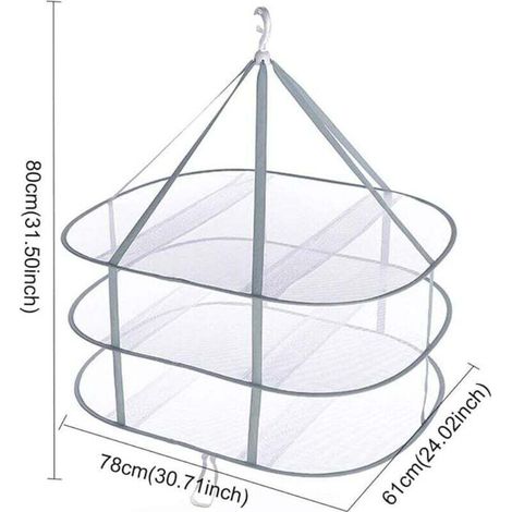 Filet de séchage pliable en maille avec 3 niveaux pour pull, délicat, maillot de bain, t-shirt, fruits secs, surface de séchage coupe-vent en maille avec bande de fixation robuste (1/3)