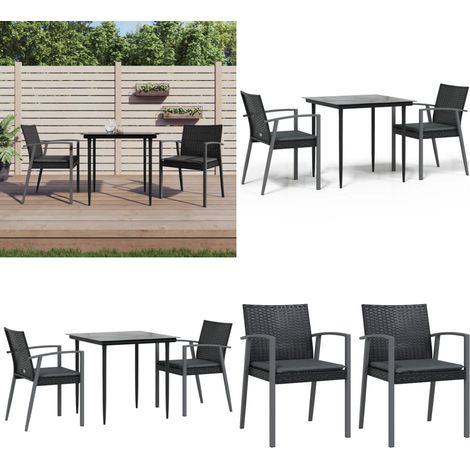 Ensemble à manger de jardin 3 pcs coussins résine tressée acier - Chaise de jardin - Table de jardin (1/5)