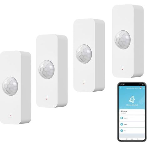 Détecteur de mouvement WiFi Détecteur de mouvement intelligent pour la sécurité de la maison Moniteur à distance d'app de détecteur de mouvement sans fil Compatible les commandes vocales 4PCS (1/5)