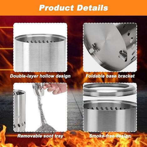 Smokeless Fire Pit Stainless Steel Fire Basket Portable Fire Basket Fire Barrel for Pellets Wood BBQ Stove Outdoor Stove Garden Decoration Balcony Terrace Camping (1/4)