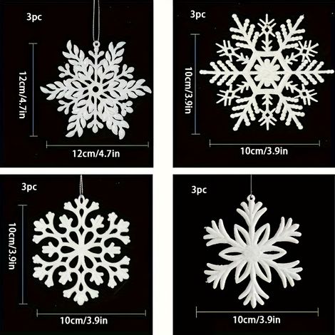 12 décorations de flocons de neige en plastique blanc - Parfaites pour décorer le sapin de Noël, les fenêtres et les fêtes (1/5)