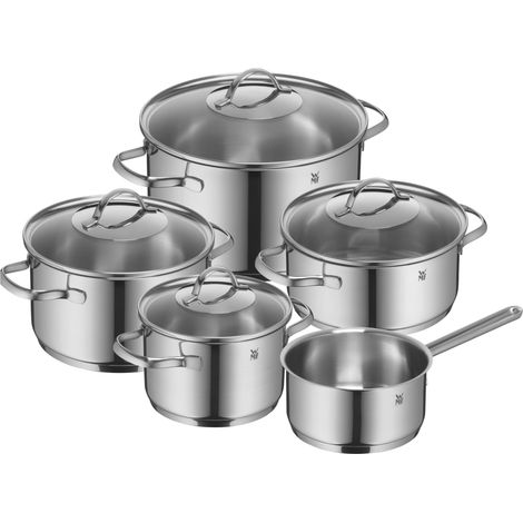 WMF Provence Plus Set Di Pentole Induzione E Gas In Acciaio Inox 18/10 Cromargan, Fondo Transtherm Triplo Strato, Batteria Pentole Con 5 Pentole E 4 Coperchi, Argento, 5 Pezzi (1/5)