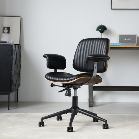Sedia da ufficio 73x59x87 cm in similpelle nera, girevole e regolabile – MEUBLIV (1/5)