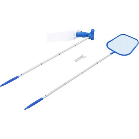 Kit d'entretien de piscine 2 pièces, ensemble de nettoyage avec aspirateur de fond sous-marin et épuisette, manche en aluminium en 5 parties de 1,2 m, pour piscines, spas et étangs (1/5)