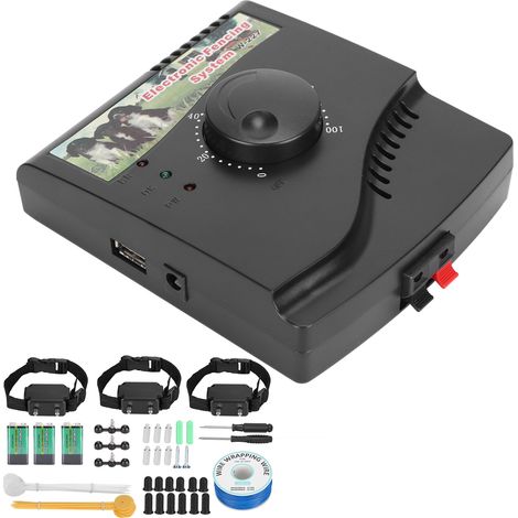 Système de clôture électronique 3 en 1 pour chiens : collier de dressage étanche avec son et stimulation électrique, prise UE 110-240 V. (1/5)