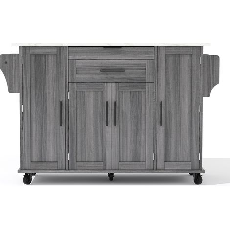 Isla de cocina con ruedas 136 x 70 x 92 cm MDF gris con encimera extensible y almacenaje (1/5)