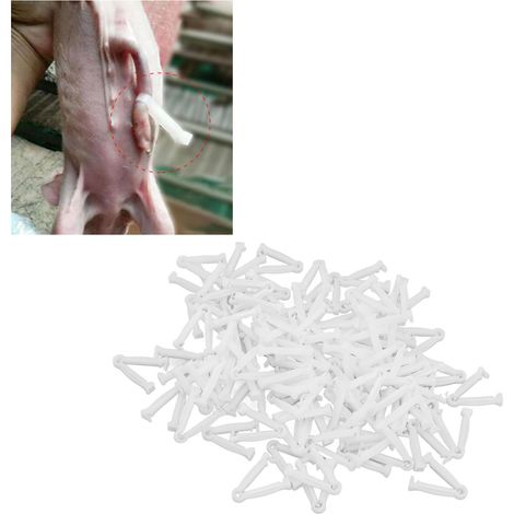Nabelschnurklemmen für Schweine – 100 weiße Kunststoffteile mit Hämostasezange für die Schweine- und Kleintierproduktion (1/5)