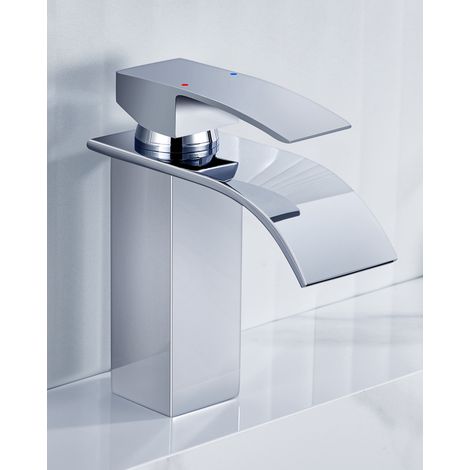Anycee Max Rubinetto per lavabo a cascata cromato, rubinetto per bagno con acqua calda e fredda, rubinetto per lavabo in acciaio inossidabile 304 di alta qualità, altezza: 160 mm