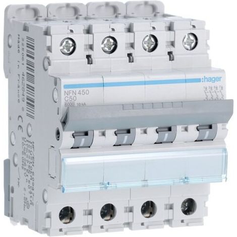 HAGER NFN450 Circuit breaker 4P Hager - C curve - 50A - 6/10kA - 400V - 50/60 Hz