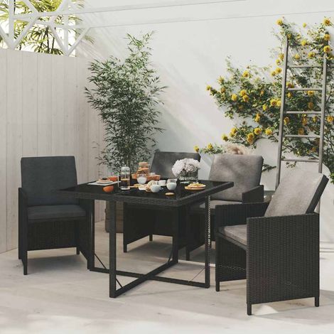 vidaXL Set comedor de jardín 5 pzas con cojines ratán sintético negro (1/5)