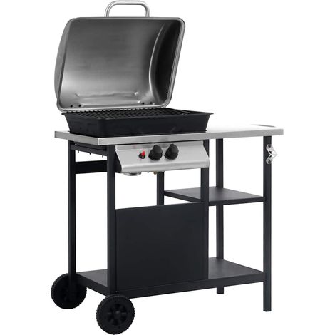 Maison Exclusive - Barbecue e Griglia a Gas a 3 Ripiani Tavolinetto Nero e Argento (1/5)