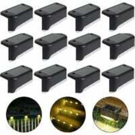 Lampe de clôture solaire étanche, lumière de pont solaire, lampe d'escalier, lampes solaires de jardin LED IP65 pour clôtures d'escalier de patio (Lumière chaude-Noir, 12 PCS) (1/5)