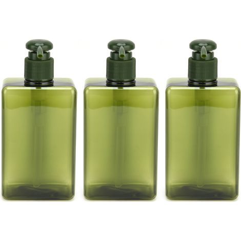 3 flacons pompe vide 280ml lotion shampoing liquide savon, distributeur étanche noir-vert, récipient anti-fuite pour produits cosmétiques (1/5)