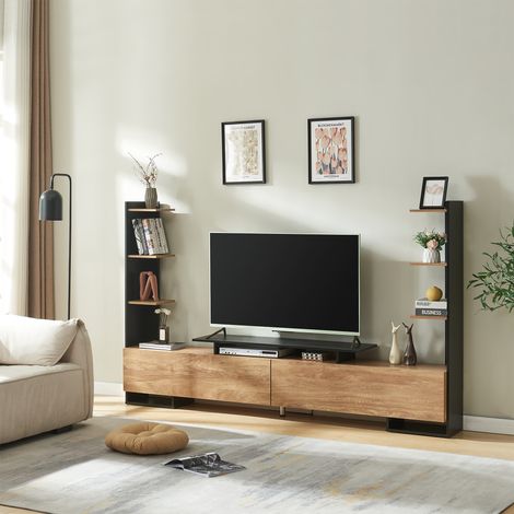 Fernsehschrank Rauki 233x31x141 cm Schwarz/Mango-Holzoptik [en.casa]