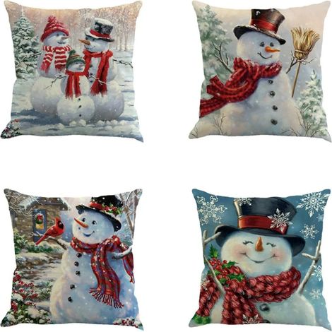 MINKUROW Buon Natale, Federe Per Cuscini Decorativi In Lino Di Cotone, Cuscini Per Divani E Decorazioni Per La Casa, 4 Pezzi, S-4 Pezzi B, 45x45 (1/5)