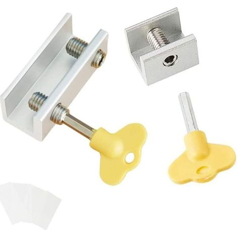 Loquet de baie coulissante, 2 PCS Serrure de fenêtre coulissante en alliage d'aluminium anti-dérapant Serrure de fenêtre de sécurité avec bloc de porte coulissante à clé Loquet couliss (1/4)