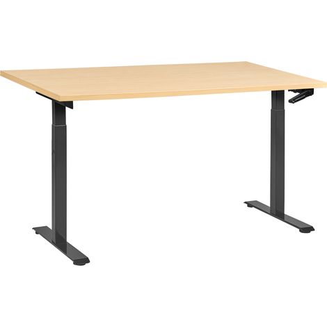 Escritorio de altura regulable manual oficina moderna patas cuadradas 160 x 72 cm tablero marrón claro base negra Destines (1/5)