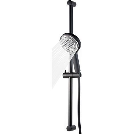 Barre de Douche 90 cm avec Pomme de Douche, Kit Douche avec Douchette à Main avec 6 Types de Jets et Flexible de 1.6 m,Noir (1/5)
