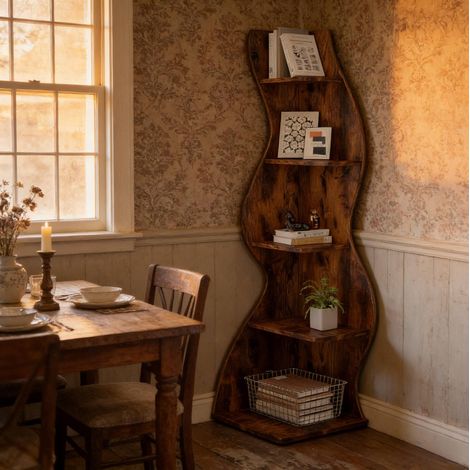 Étagère d’angle 60x35x180 cm marron en bois à 5 niveaux avec étagères réglables (1/5)