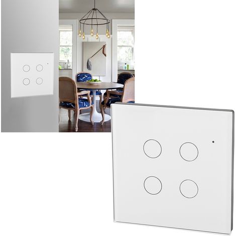 Relais blanc à quatre canaux de type 86, interrupteur intelligent WiFi graffiti neutre/monofilaire RF433 AC100-250V/10A, relais de type 86, commande tactile, relais à commande vocale Alexa/Google. (1/5)