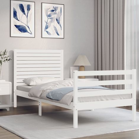 Bed Frame without Mattress White Single Solid Wood vidaXL (1/4)