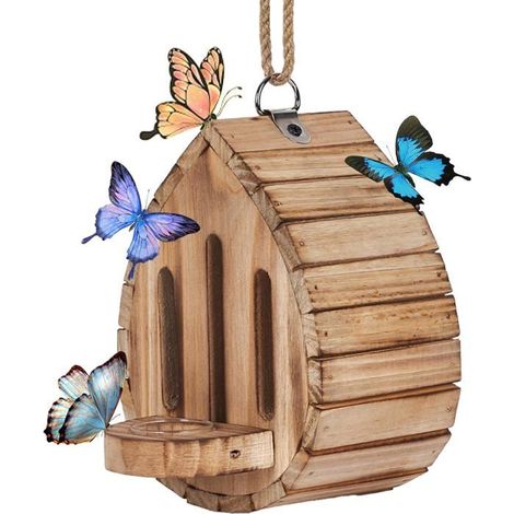 Maison pour papillons – HAWUJ – Abri en bois naturel avec mangeoire – Pour jardin et décoration extérieure (1/5)