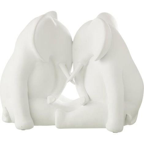 Statuette Éléphant Face à Face "Burl" 36cm Blanc