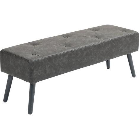 Banc de chevet gris en bois 114x38x42 cm avec assise rembourrée, meuble de chambre design sobre et confortable pour rangement pratique