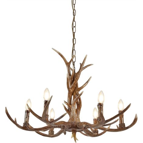 Searchlight Stag - Plafonnier à 6 bras multiples, brun rustique, E14 (1/2)