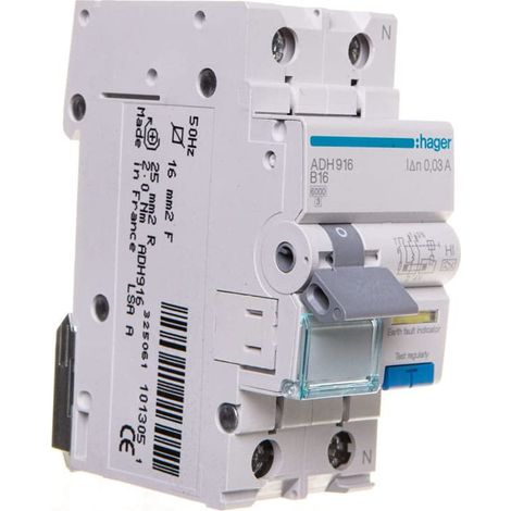DISJONCTEUR DE COURANT RÉSIDUEL 2P 16A B 0.03A TYPE A-HI ADH916 HAGER