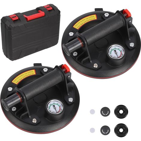 2 Pièces 8" Ventouse Carrelage avec Manomètre, Ventouse Vitrier Capacité de Charge Max 200 kg, Professionnelles Ventouses à Vide avec Boîte de Transport pour Verre, Carreaux, Marbre (1/5)