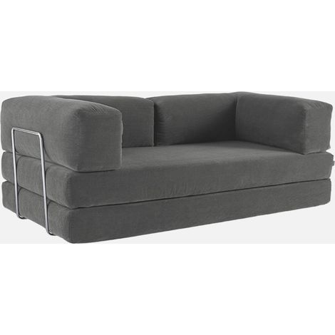 Divano letto futon in velluto a coste e struttura cromata