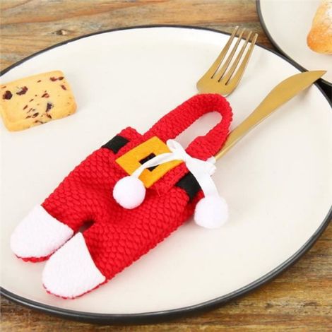 Porte-Couverts - Tissu Écologique - Décoration De Table De Noël - Rouge - Lot De 6 (1/4)