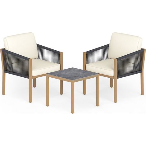 3-teiliges Bistro-Set mit Kissen, Beige, für Balkon & Garten