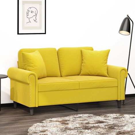 Sofá de 2 plazas con cojines terciopelo amarillo 120 cm vidaXL