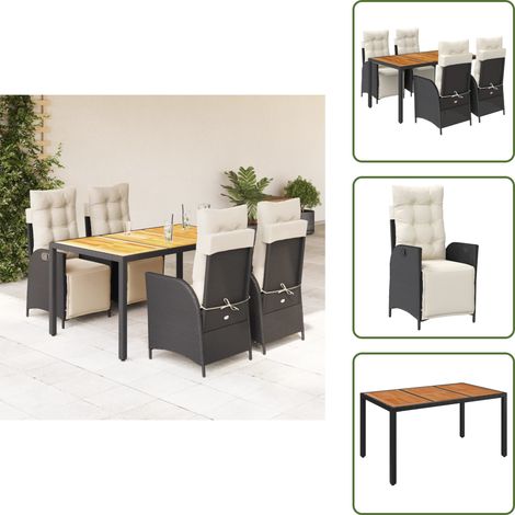 Chaise de jardin inclinable - vidaXL Ensemble à manger de jardin coussins 5pcs Noir Résine tressée - Coussin de siège (1/5)