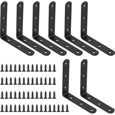 Lot de 63 Équerres, 8 Supports Angle L, Acier Inoxydable Noir, Vis M4, Pour Meubles Bois (1/5)