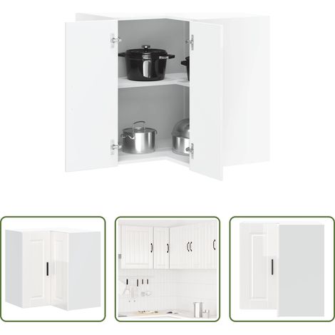 Küchenmöbel - Küchen-Eckhängeschrank Porto Hochglanz-Weiß Holzwerkstoff (1/5)