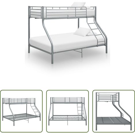 Metallbett - Etagenbettgestell Grau Metall 140x200 cm/90x200 cm (1/5)