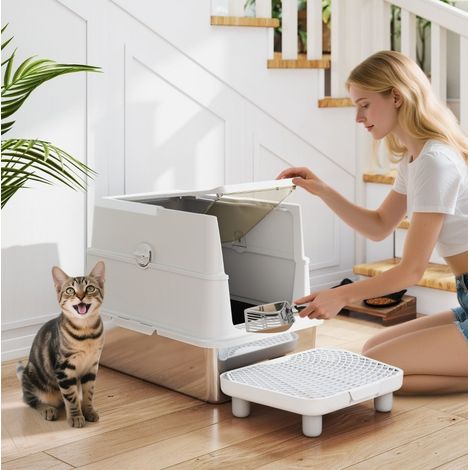 XL-Katzentoilette aus Edelstahl, mit Schaufel, hellgrau HAVRYA (1/4)