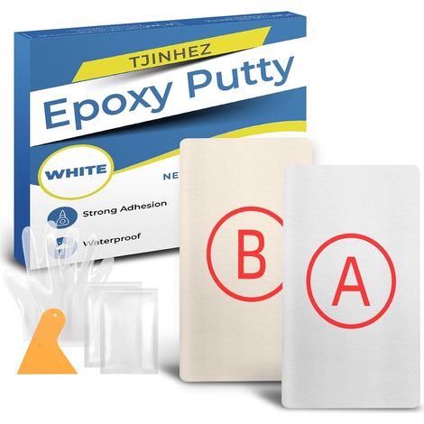Mastic Époxy Blanc - 400g Mastic de Réparation Bi-Composant pour Piscines, Fuites, Fissures, Remplissage et Modelage - Convient au Métal, Plastique, Bois, Céramique et Carreaux (1/5)