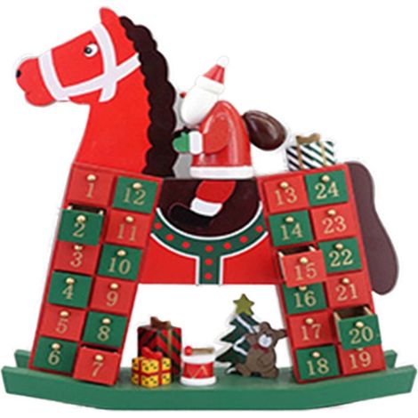 TRADE SHOP - Calendario Avvento Altalena Cavallo Natale Legno Cassetti Decorazioni Natalizie -