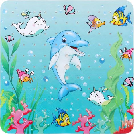 Antirutschmatte Duschmatte (Delfin), 53x53 cm, Maschinenwaschbares Design, Antirutschmatte Badezimmermatte mit Saugnapf