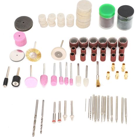 Kit 125 pièces accessoires rotatifs pour perceuse mini électrique, outils de ponçage polissage perçage, set de meulage pour graveur et perceuse, adapté bricolage (1/5)