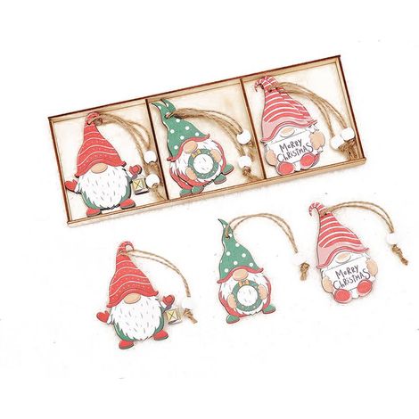 Ensemble de 9 décorations de Noël en bois, ornement en trois panneaux représentant un homme de la forêt, accessoire pour sapin de Noël (Joyeux) (1/2)